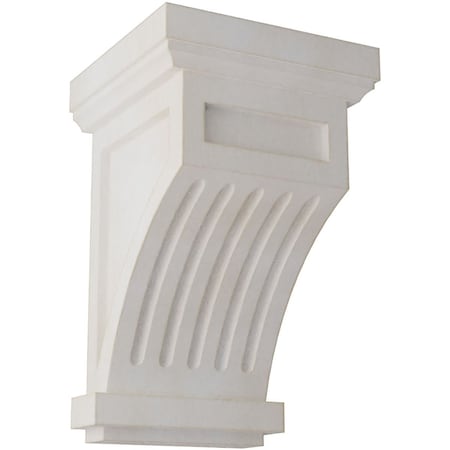 Ekena Millwork 4 1/4"W x 4 1/4"D x 7"H Fluted Wood Vintage Decor Corbel, Chalk Dust White CORWD04X04X07FLWH